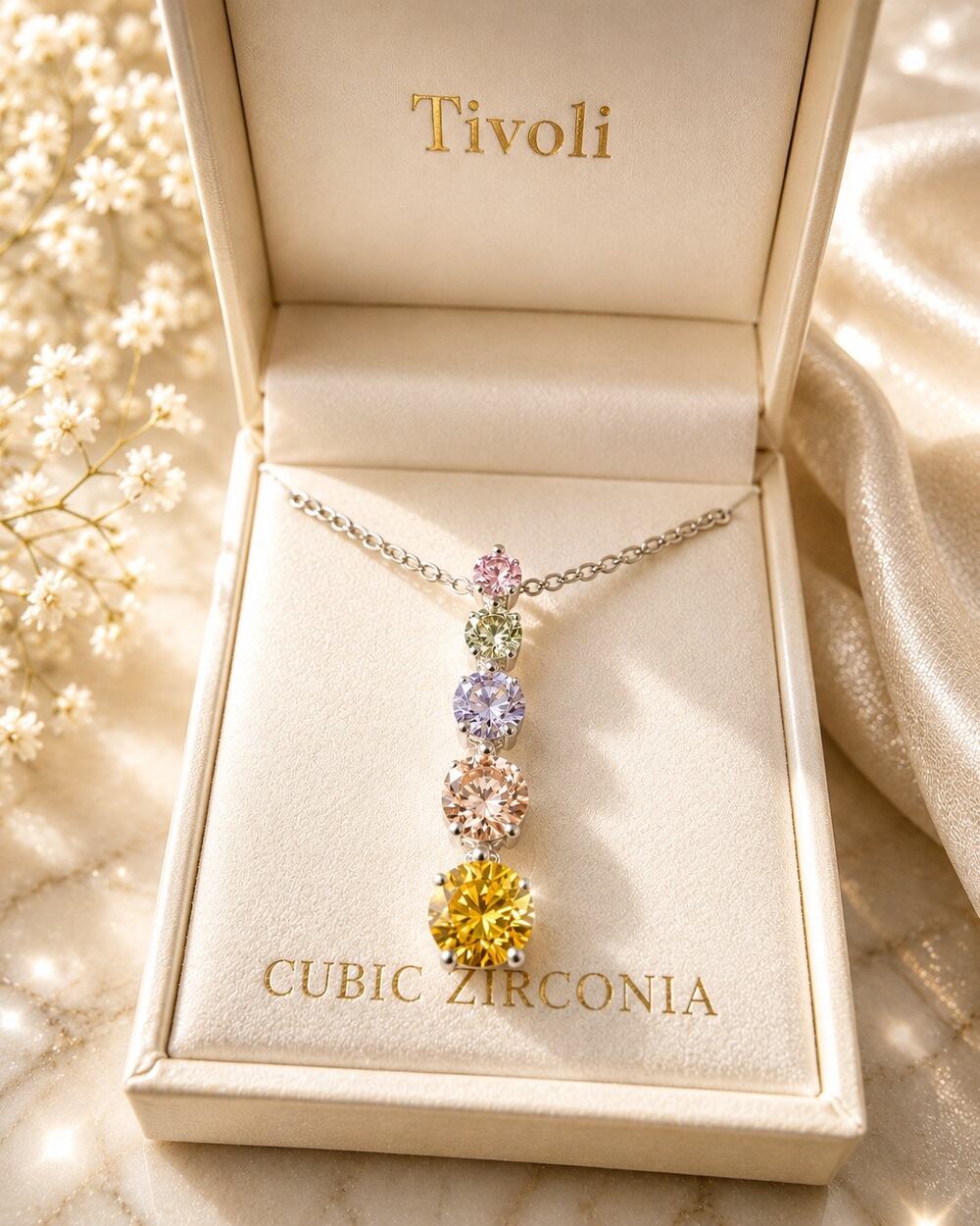 Vintage Tivoli Rainbow Cubic Zirconia Necklace Multicolor